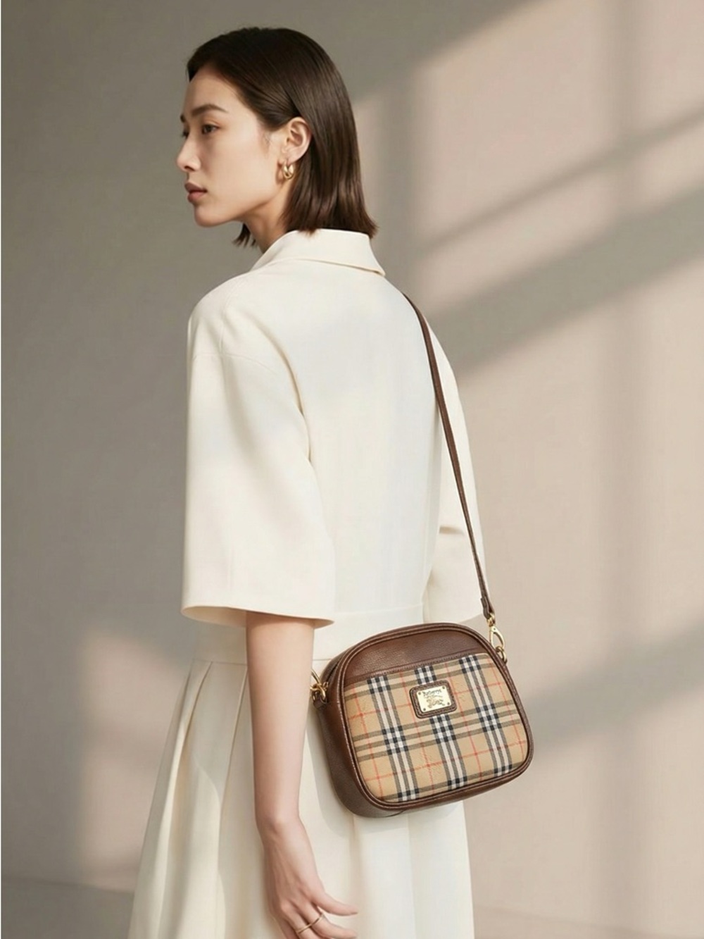 Burberry Brown/Beige Check Crossbody Bag - Picture 2 of 9